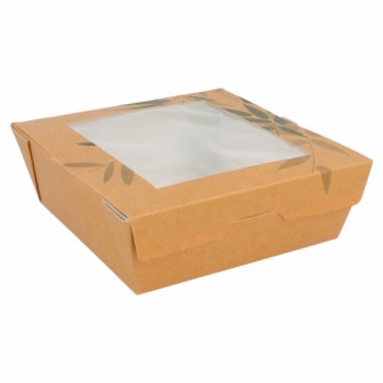 Combi Salad box karton kraft/wit  + PET deksel ( 50 stuks)