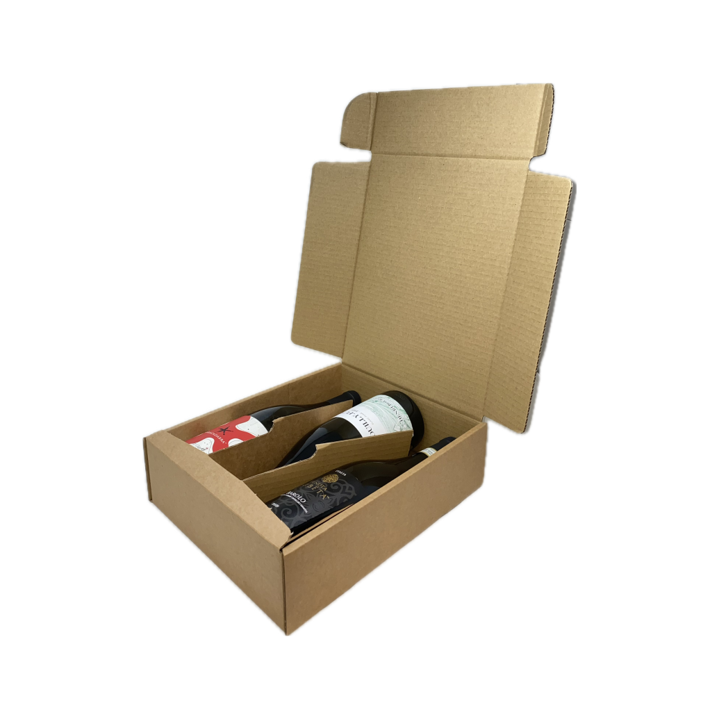 Boites coffret 3 bouteilles en carton brun