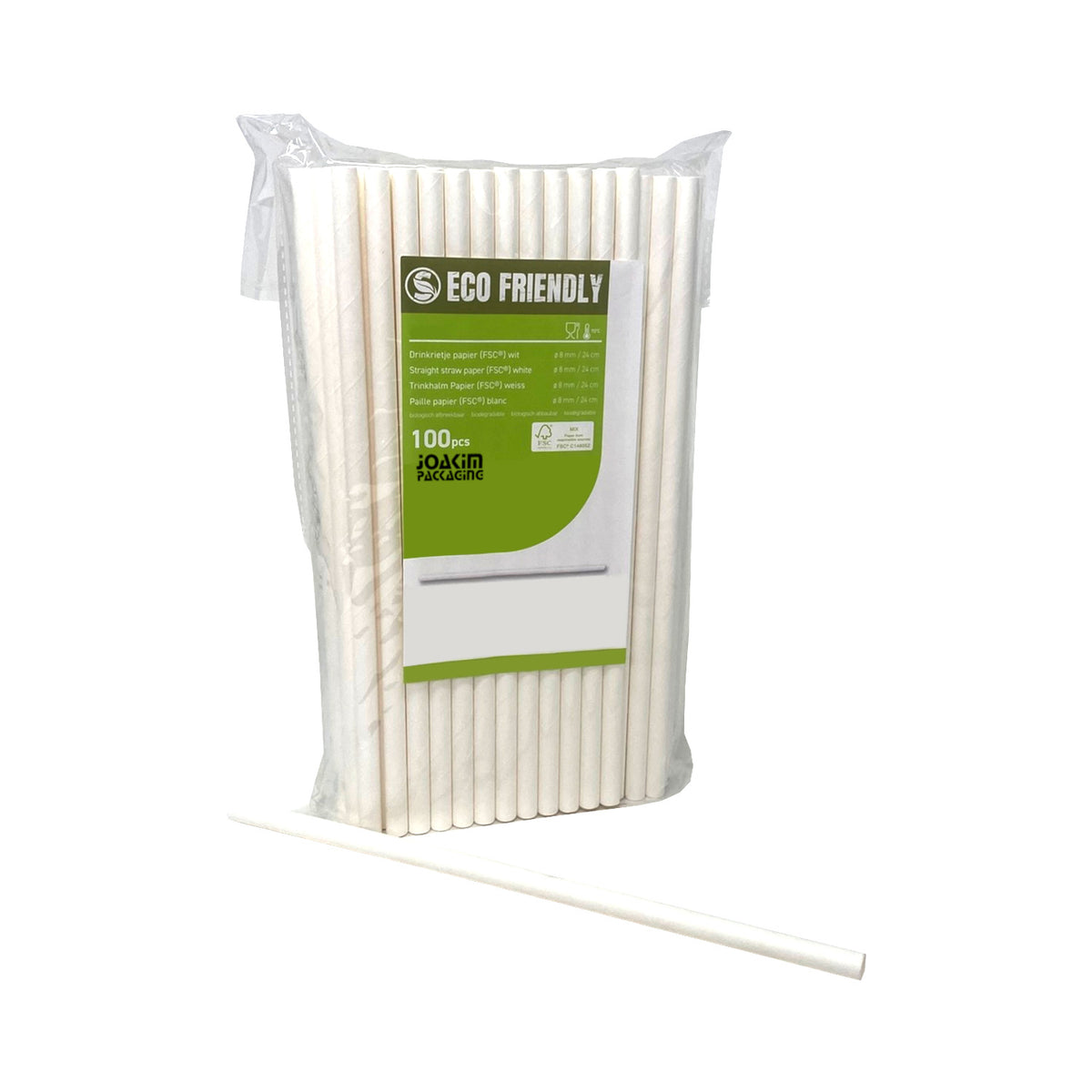 100 Pailles en carton blanc Ø8mm x 24cm
