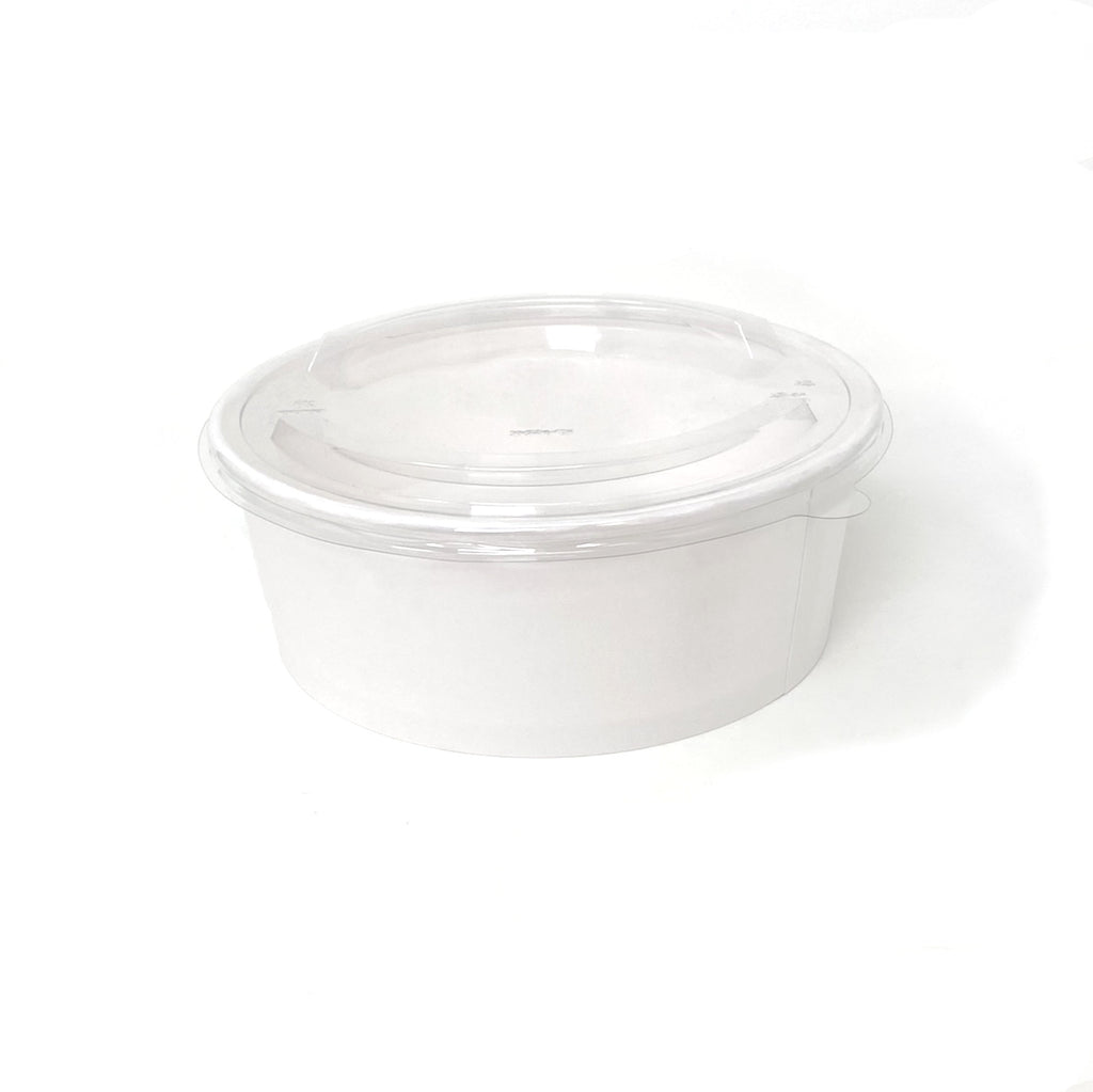 Salad bowl en carton blanc 1300ml avec couvercle transparent