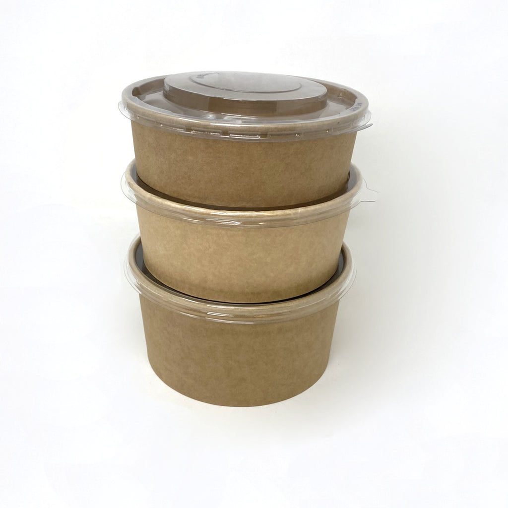 Salad bowl kraft brun 800ml avec couvercle transparent